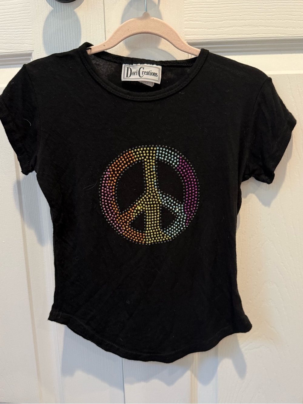 Dori Creations Girls Black studded Peace Sign T Shirt - Sz